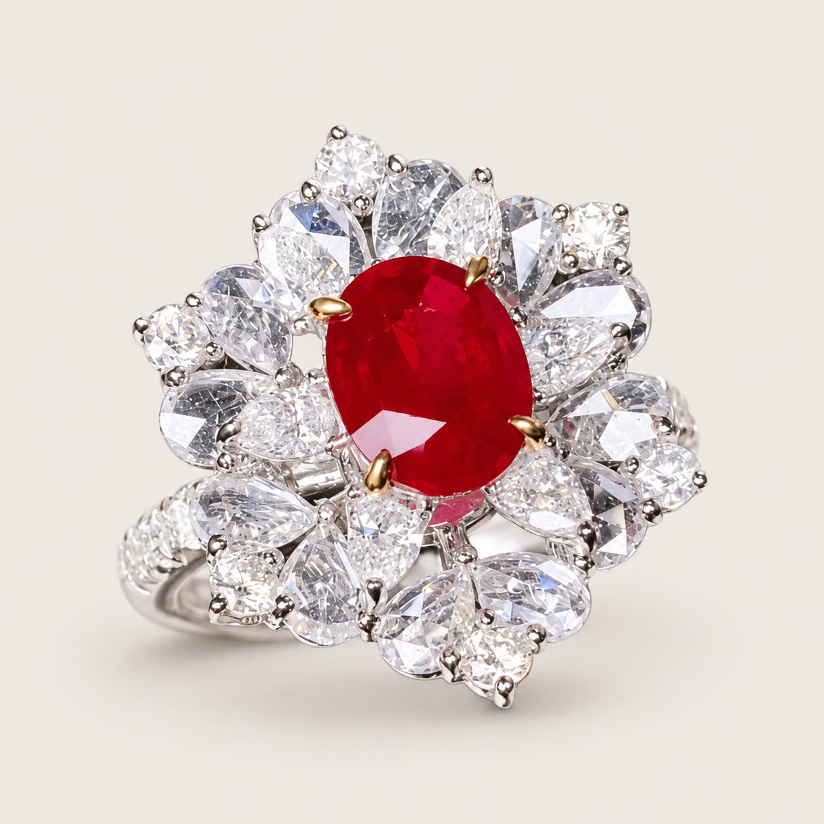 1.32 Carat AIGS Certified No-Heat Pigeon Blood Ruby and Diamond Ring