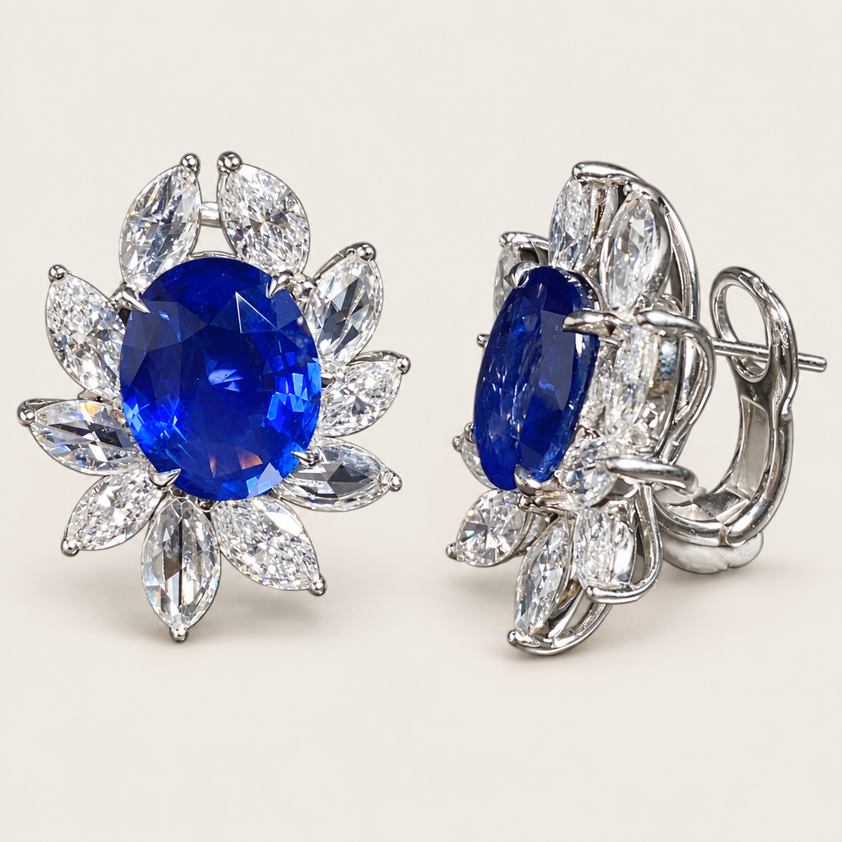 10.02 Carat No-Heat Royal Blue Sapphire and Diamond Earrings