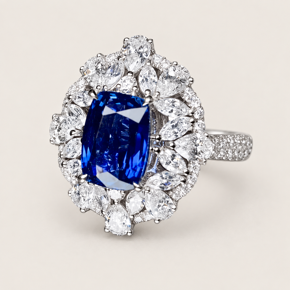 2.11 CT No-Heat Burmese Royal Blue Sapphire and Diamond Ring