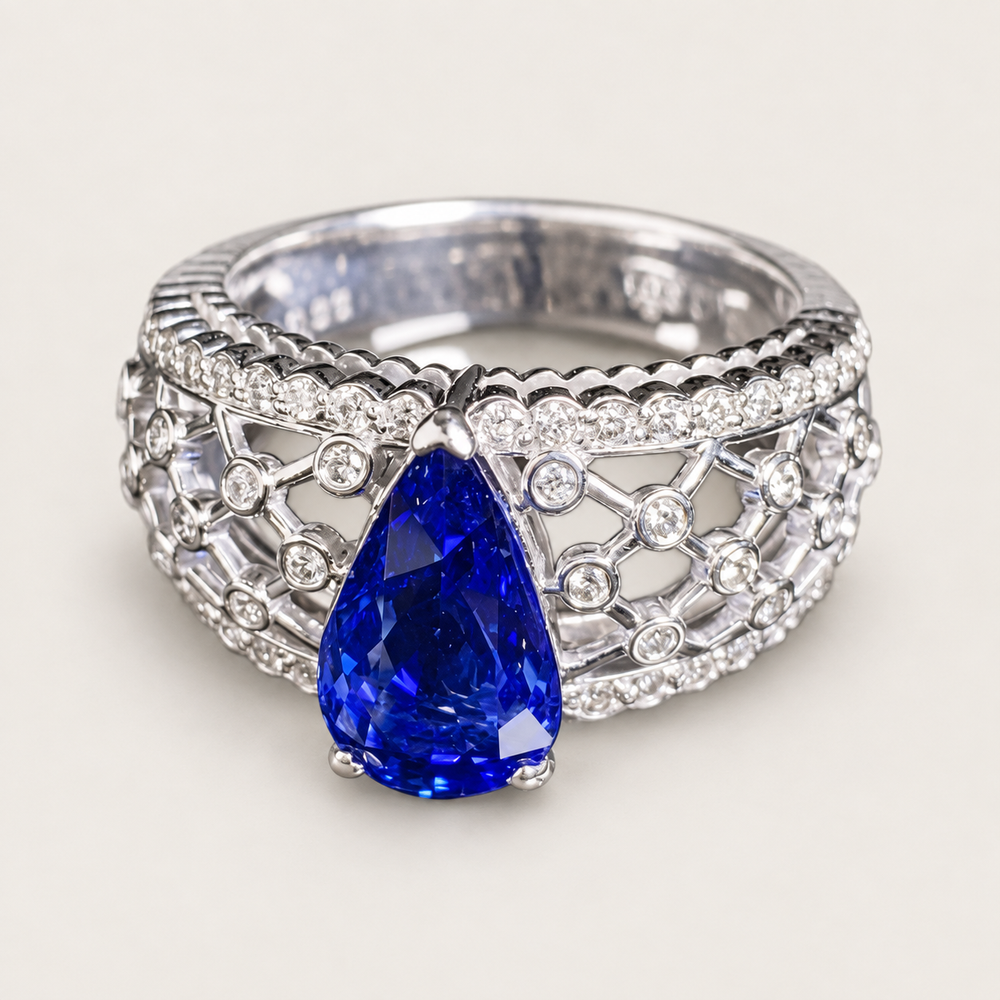 3.00 CT Sri Lankan Royal Blue Sapphire and Diamond Ring