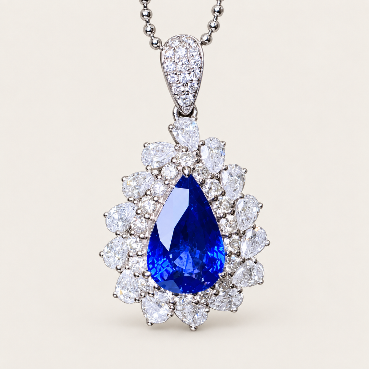 3.02 Carat Royal Blue Sapphire and Diamond Pendant
