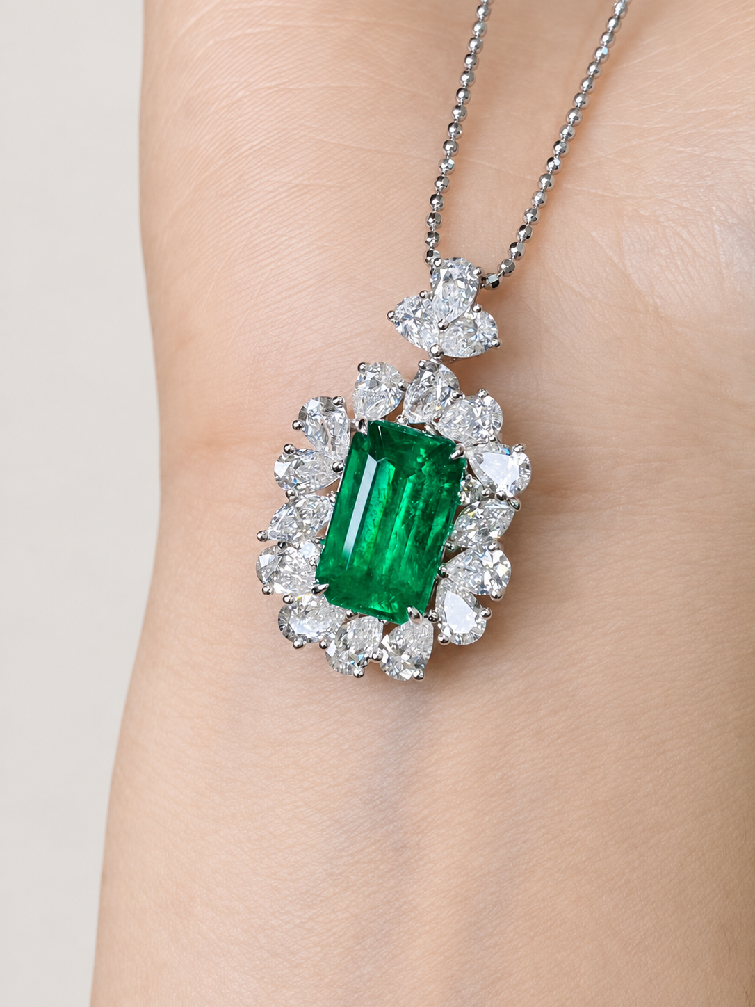 4.68 Carat Verdant Green Emerald and Diamond Pendant