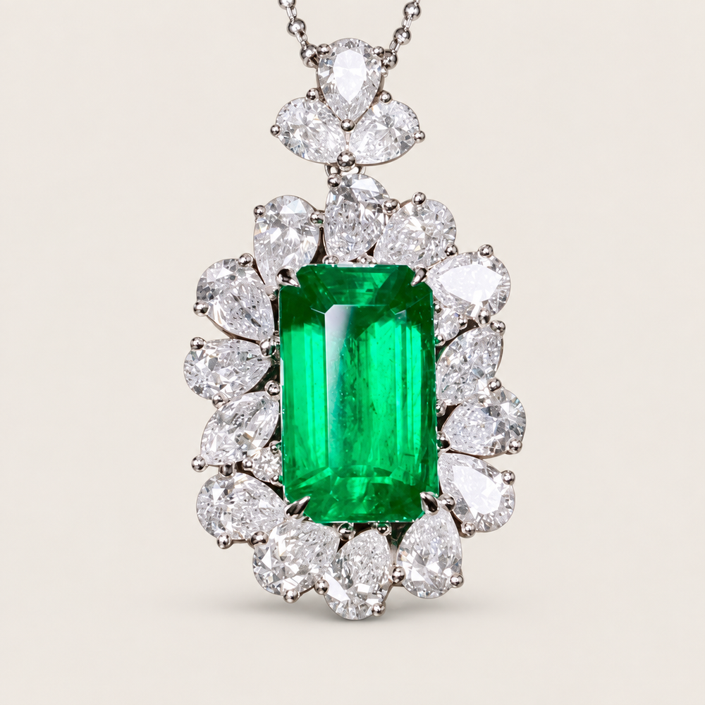 4.68 Carat Verdant Green Emerald and Diamond Pendant