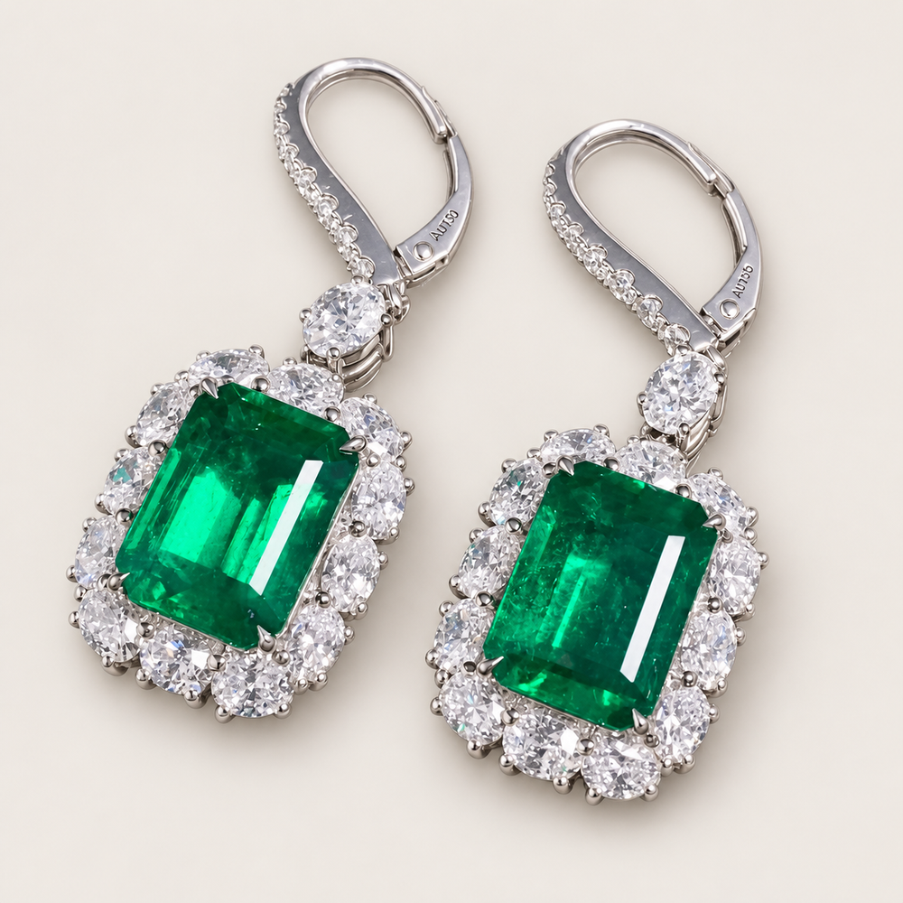 8.64 Carat Emerald and Diamond Drop Earrings