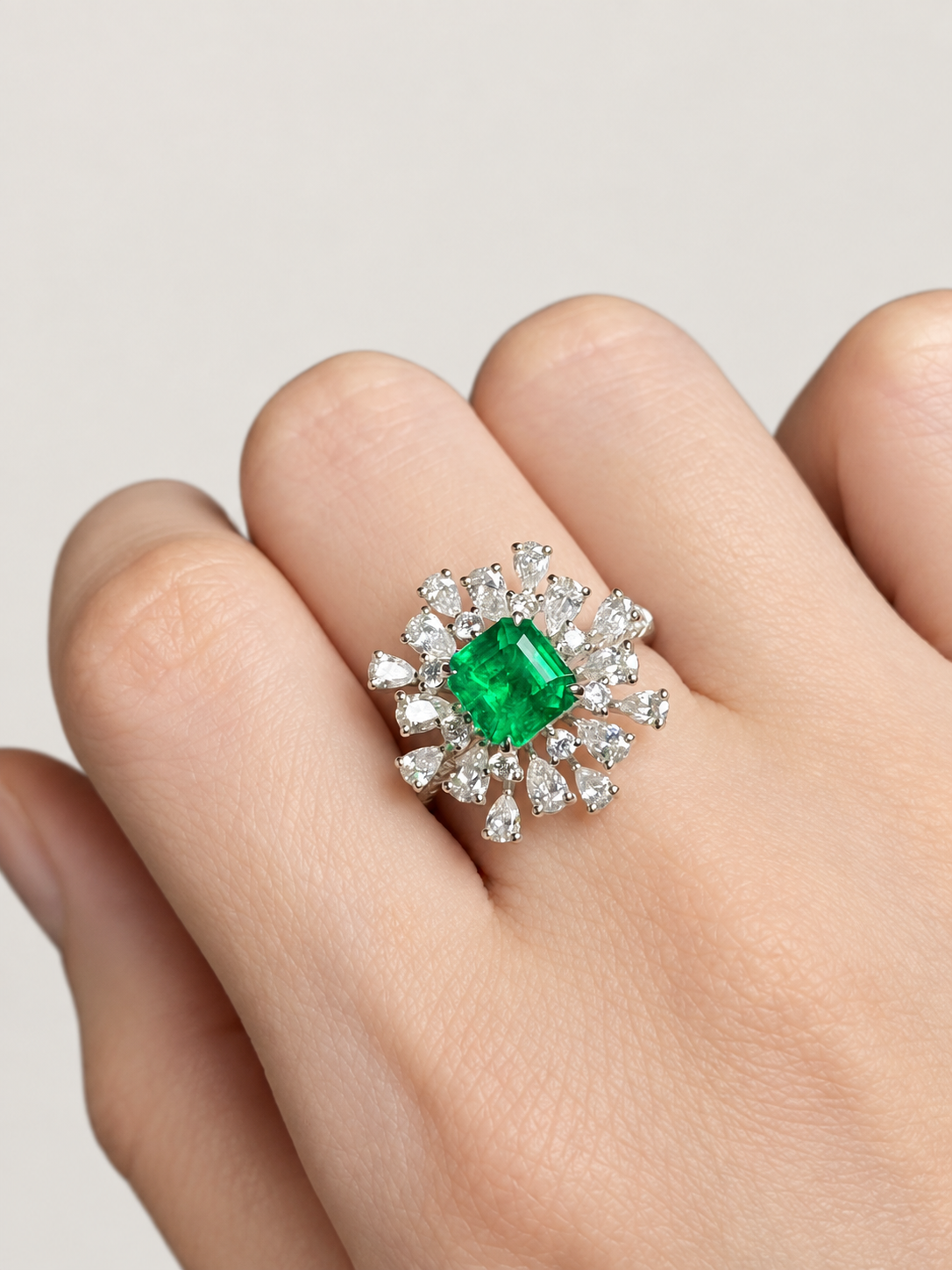 Certified Verdant Green Emerald & Diamond Statement Ring