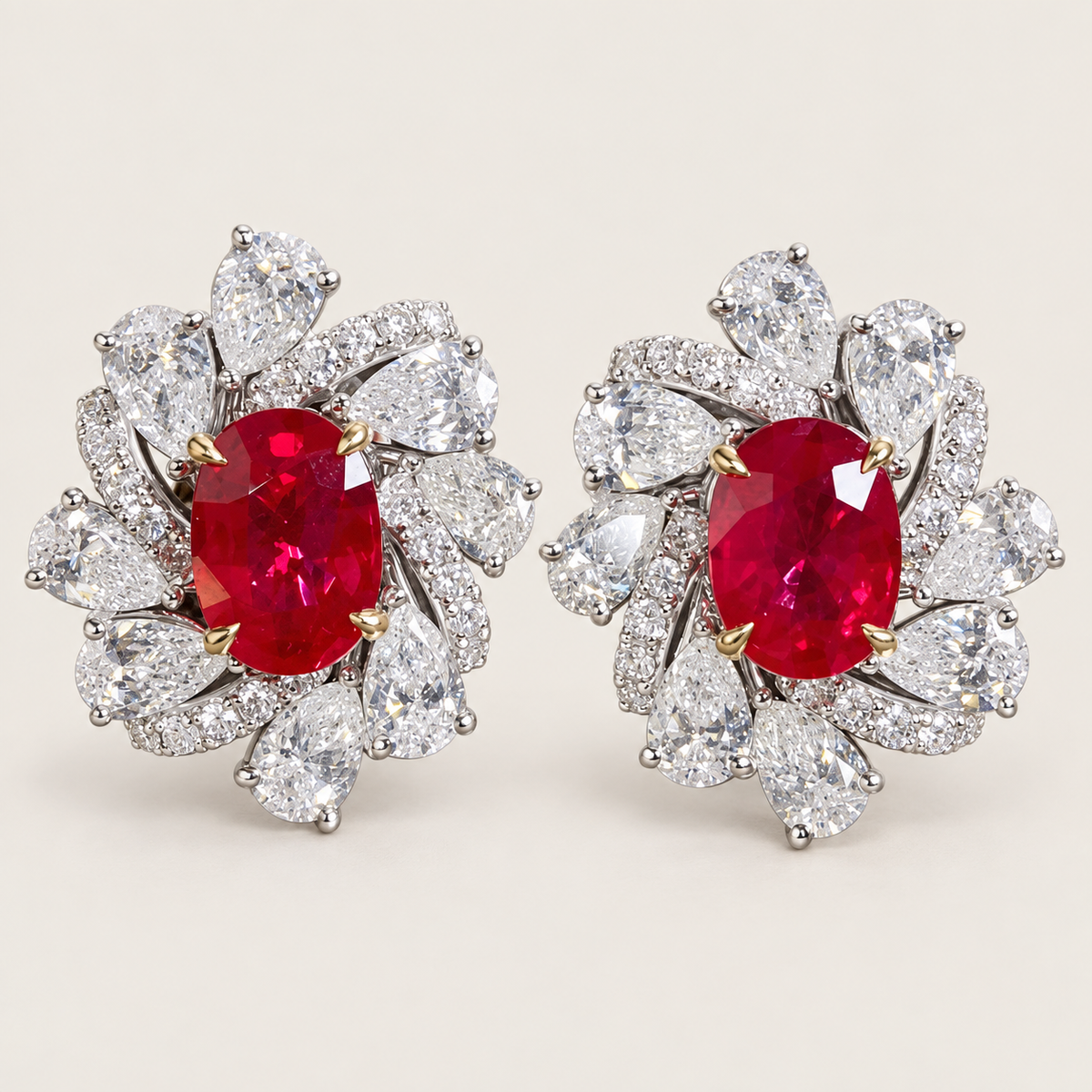GRS Certified Burmese Pigeon Blood Ruby and Diamond Earrings, 2.16 Carats