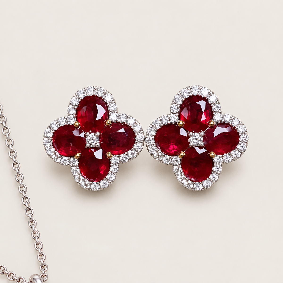 Lucky Clover Ruby & Diamond Jewelry Set