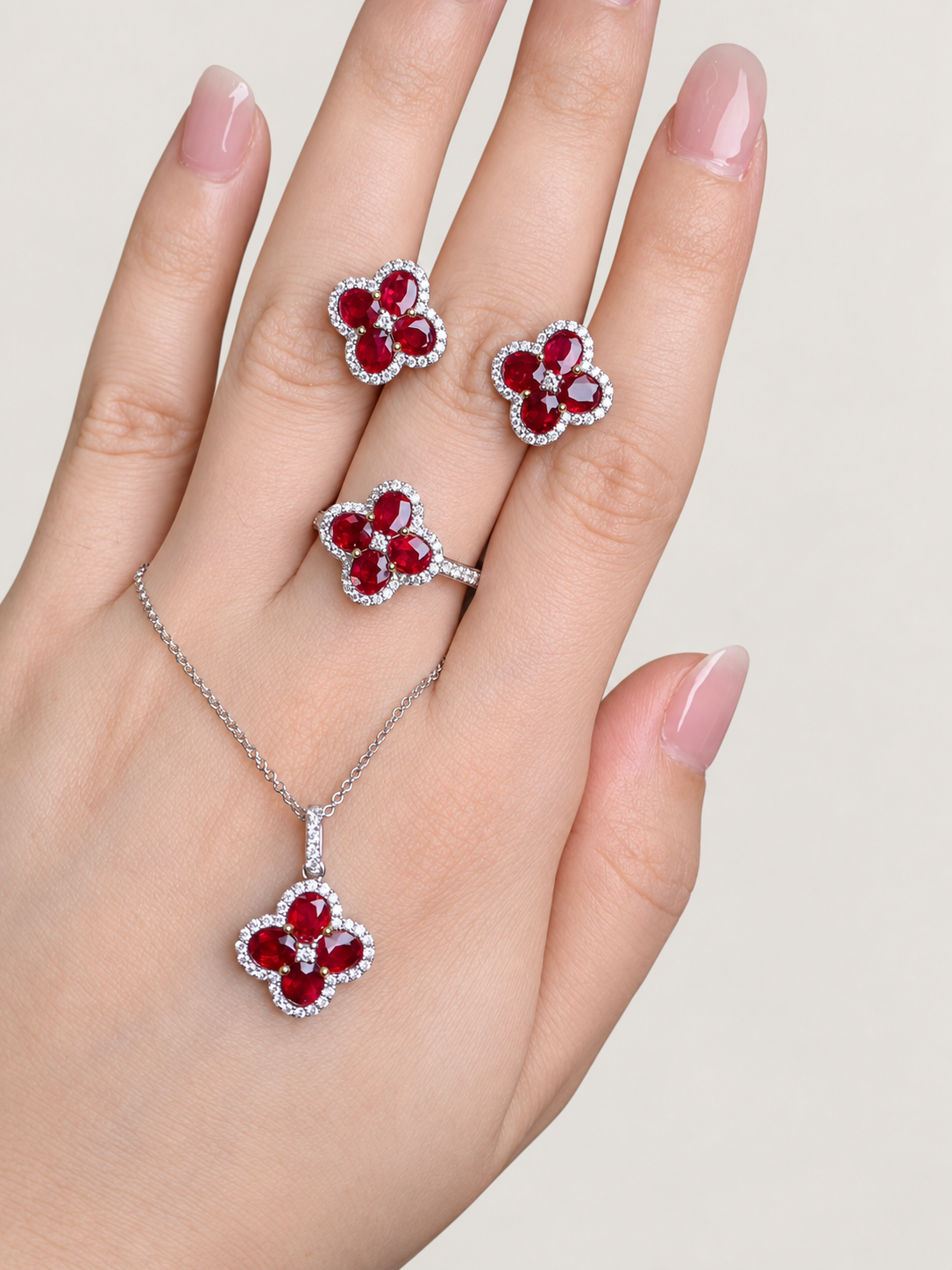 Lucky Clover Ruby & Diamond Jewelry Set