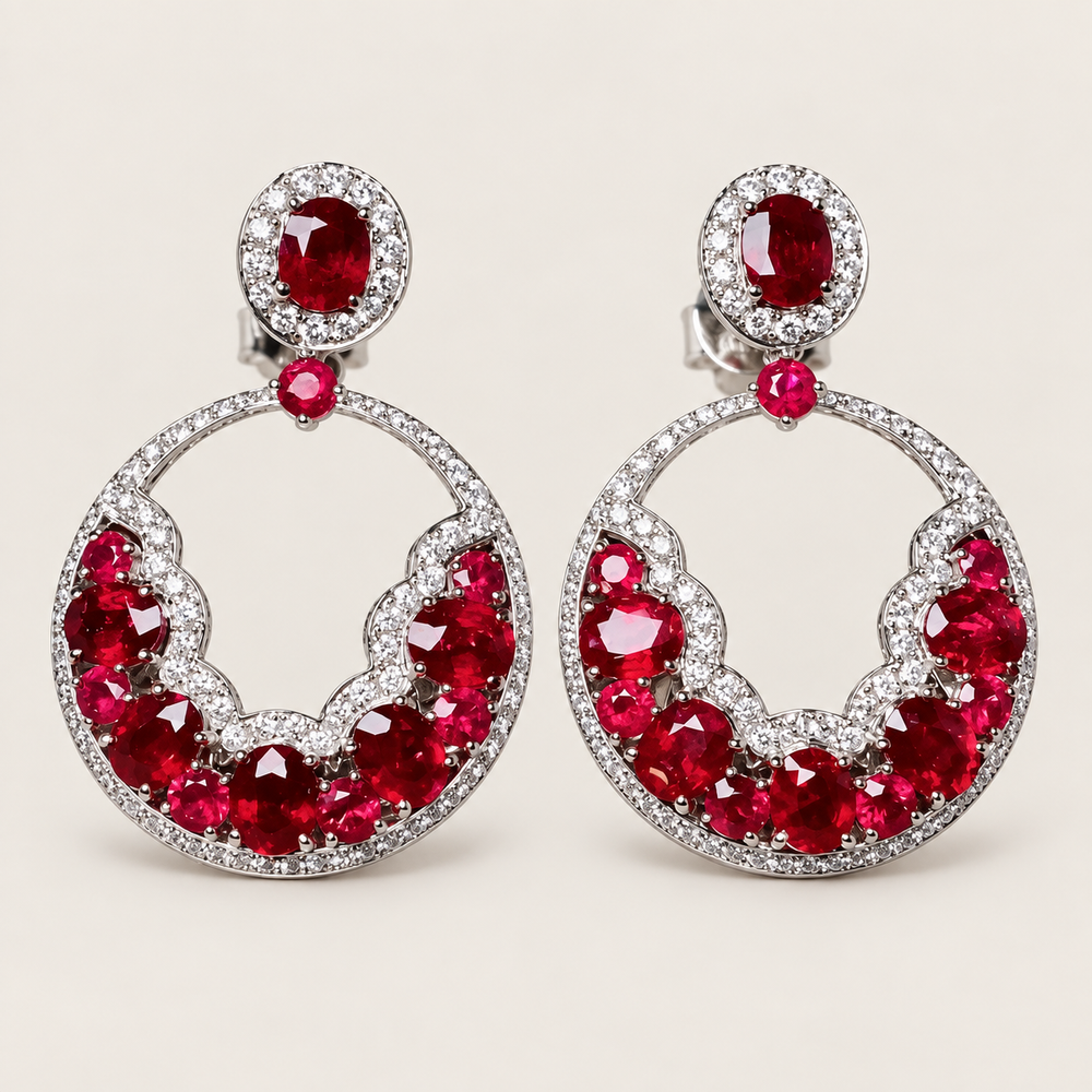 4.8CT Pigeon Blood Ruby & Diamond Statement Earrings