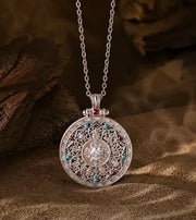Nine Treasures Compass, white metal appearance with chain