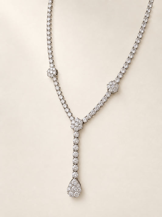 Diamond Tennis Necklace Pear Shaped Pendant in 18k White Gold