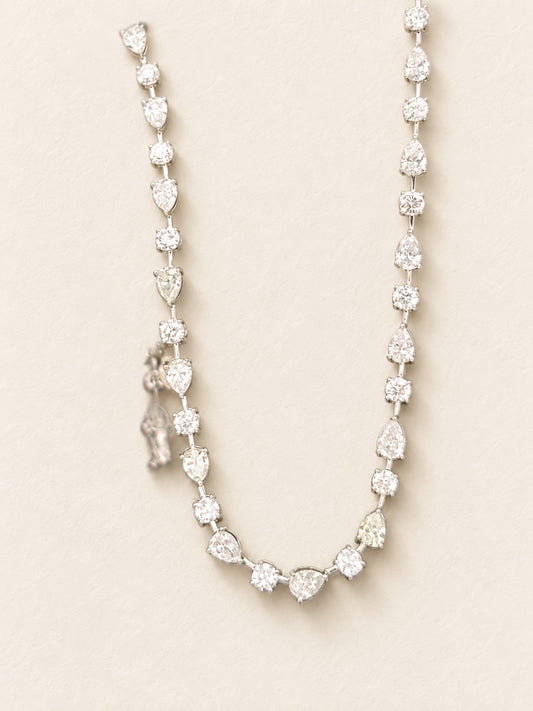 12ct Mixed Shape Diamond Tennis Necklace in 18k White Gold