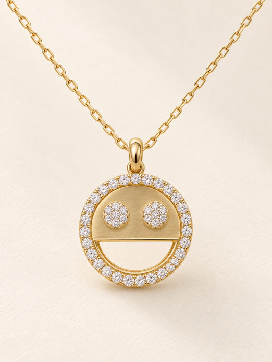 Smiley Face Diamond Pendant Necklace in 18k Yellow Gold