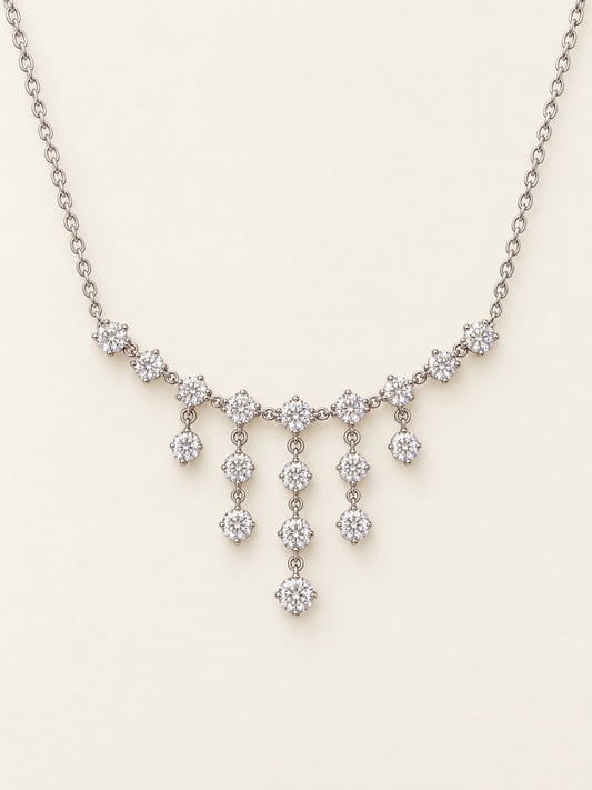 Round Brilliant Diamond Raindrop Necklace in 18k White Gold