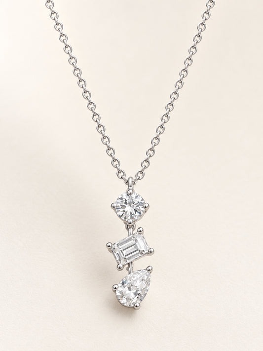 Mixed Shape Diamond Drop Necklace in 18k White Gold