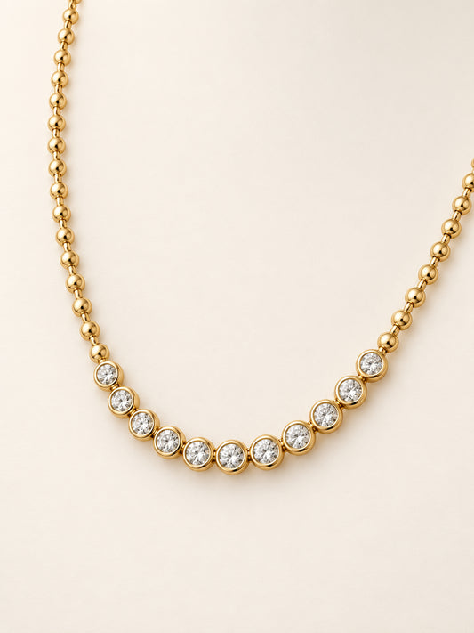 3.3ct Round Brilliant Diamond Bezel Set Tennis Necklace in 18k Yellow Gold