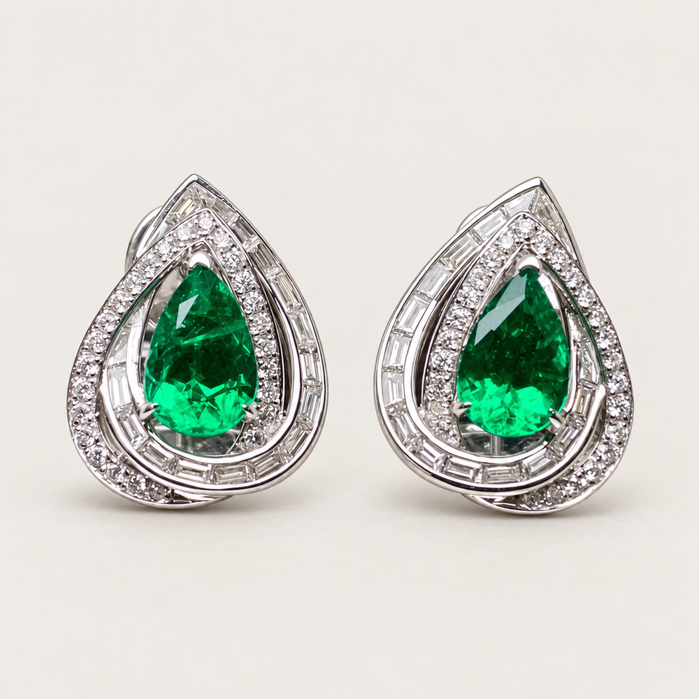 1.06 CT Colombian Emerald and Diamond Earrings
