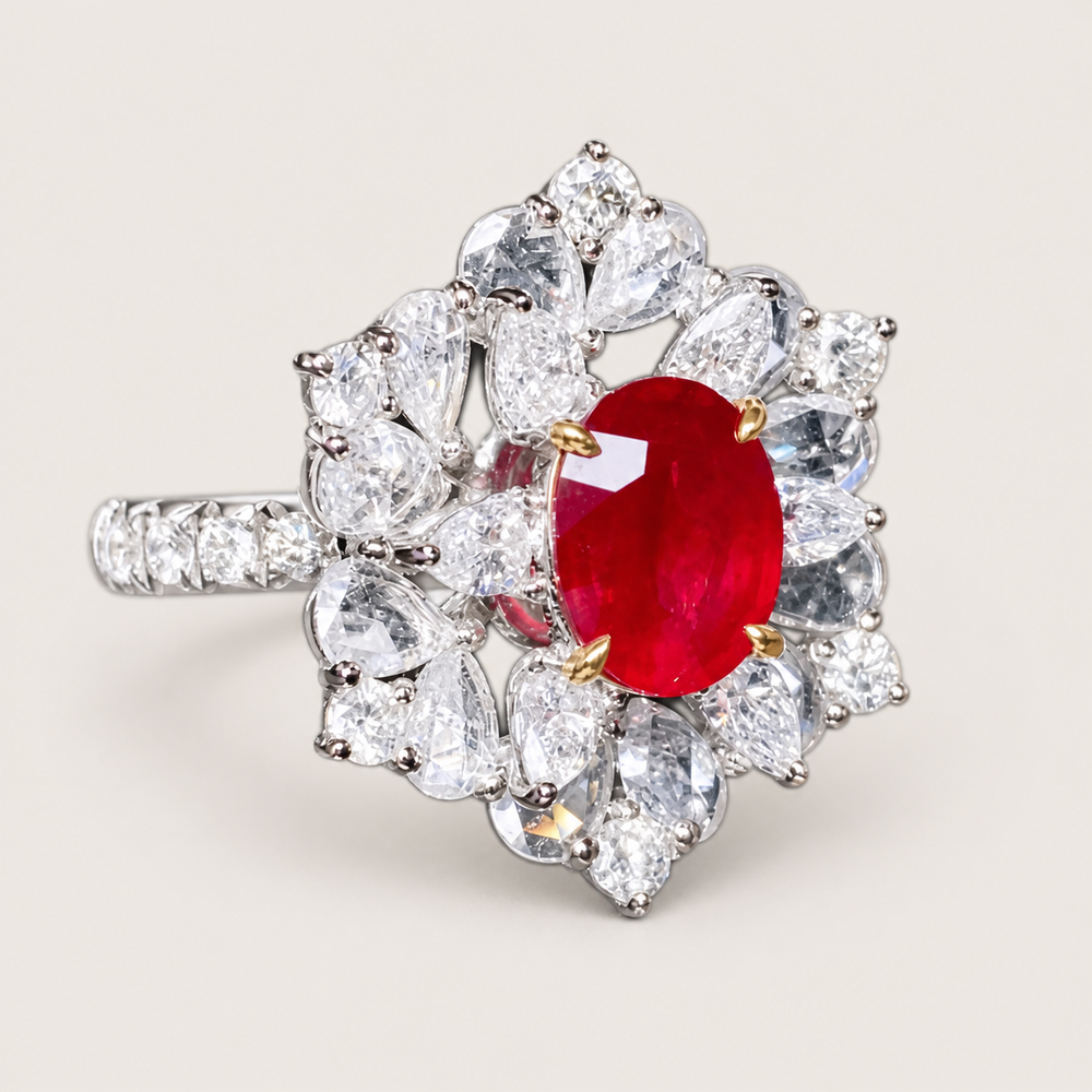 1.32 Carat AIGS Certified No-Heat Pigeon Blood Ruby and Diamond Ring