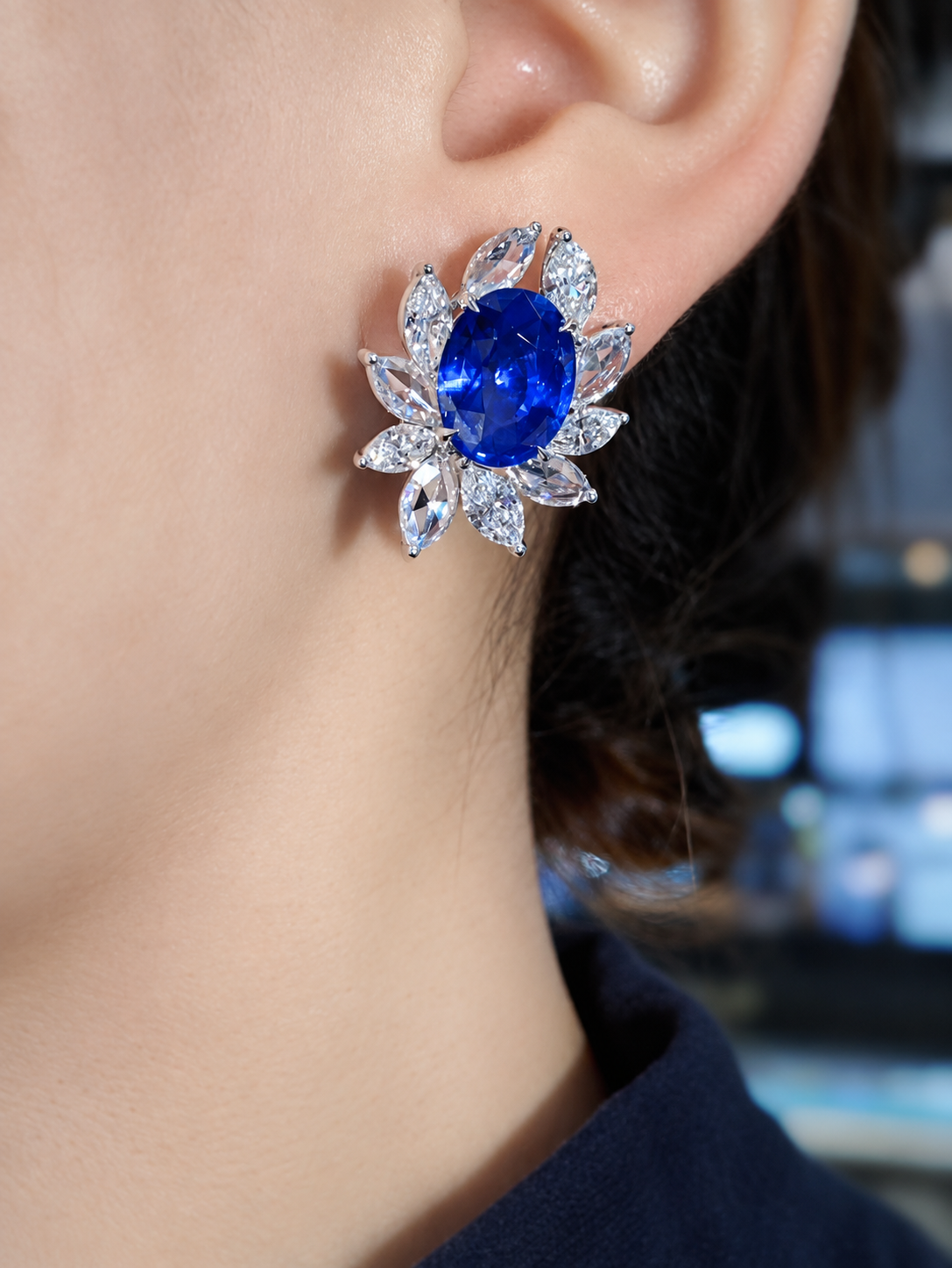 10.02 Carat No-Heat Royal Blue Sapphire and Diamond Earrings