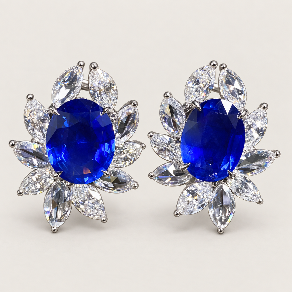 10.02 Carat No-Heat Royal Blue Sapphire and Diamond Earrings