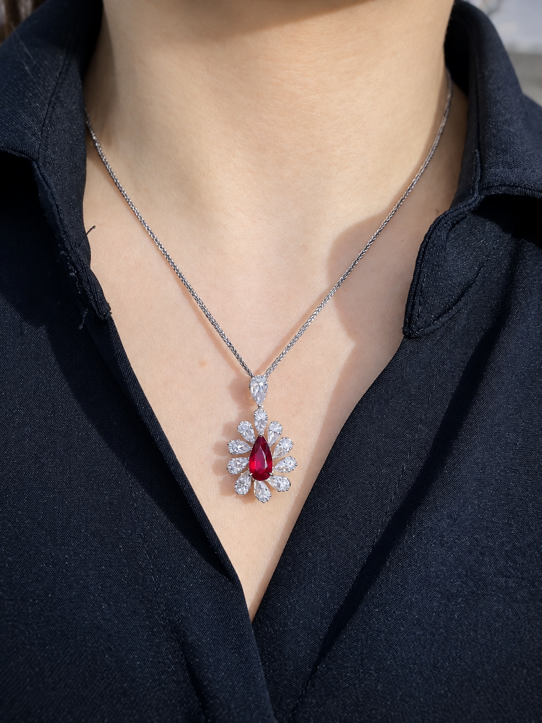 2.01 Carat AIGS Certified No-Heat Pigeon Blood Ruby and Diamond Pendant