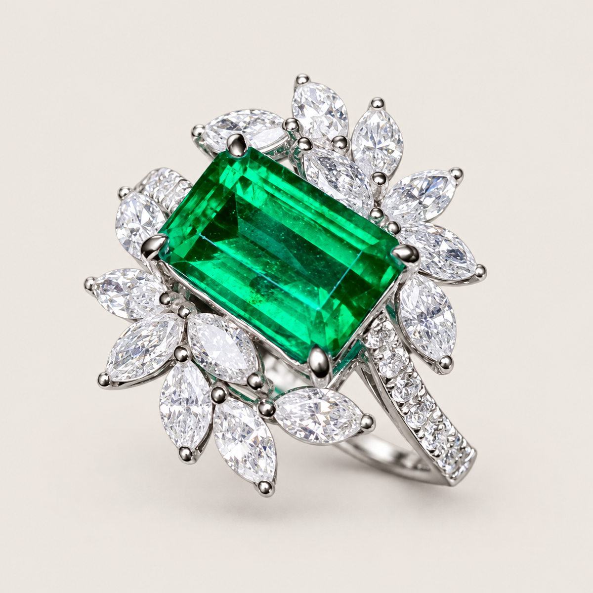 2.42 Carat Guild Certified Verdant Green Emerald and Diamond Ring