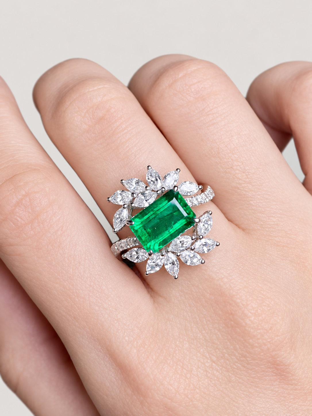 2.42 Carat Guild Certified Verdant Green Emerald and Diamond Ring