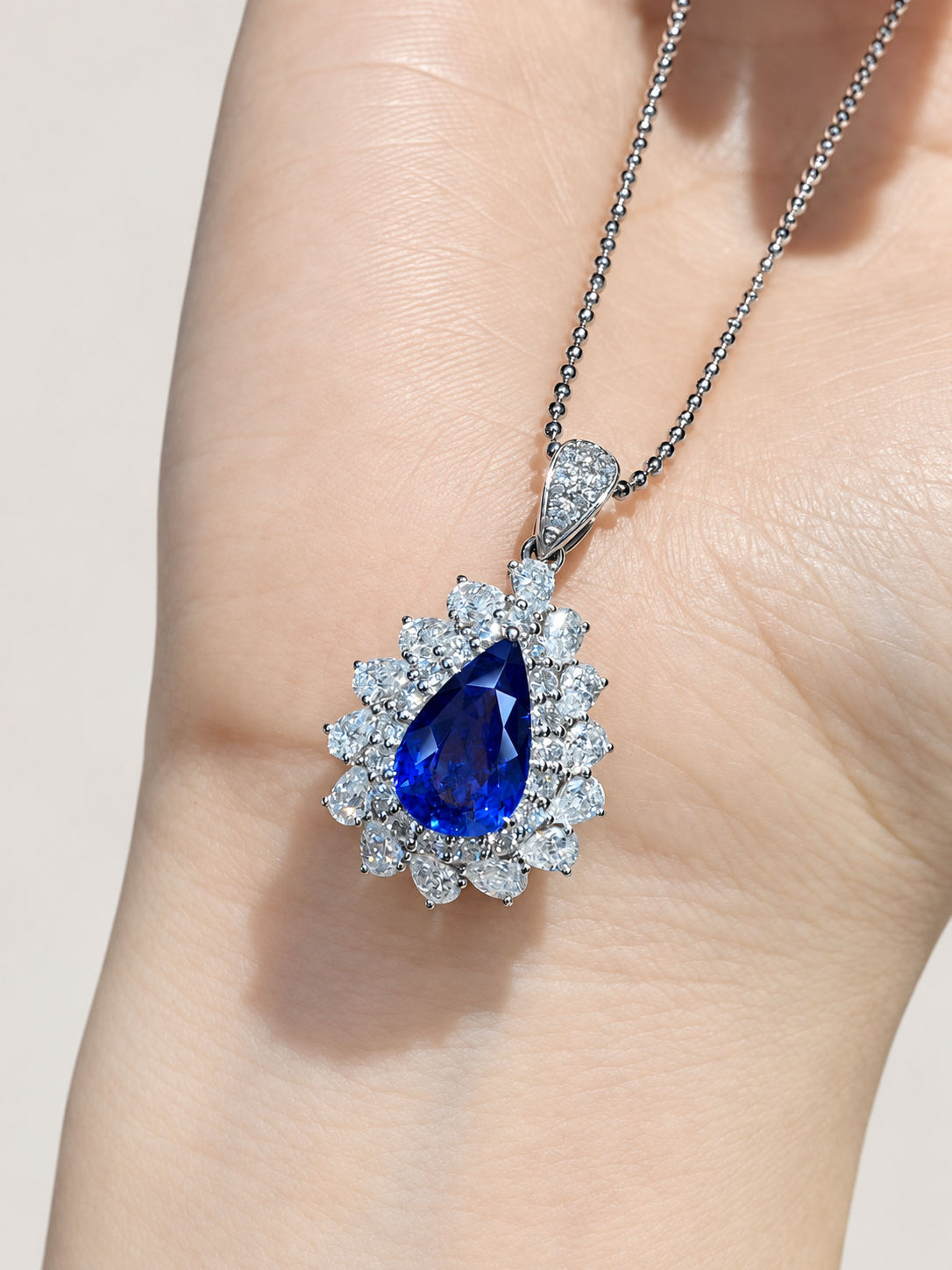 3.02 Carat Royal Blue Sapphire and Diamond Pendant