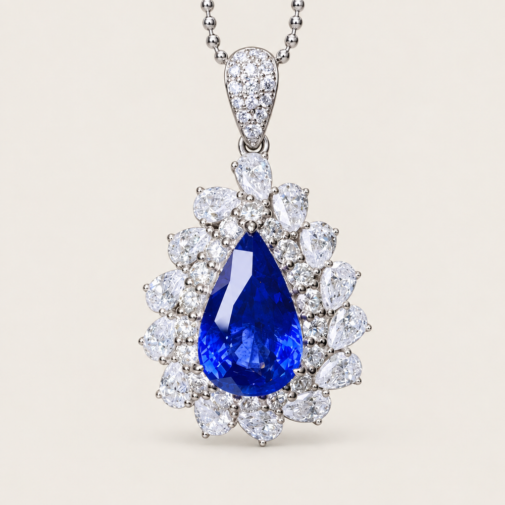 3.02 Carat Royal Blue Sapphire and Diamond Pendant