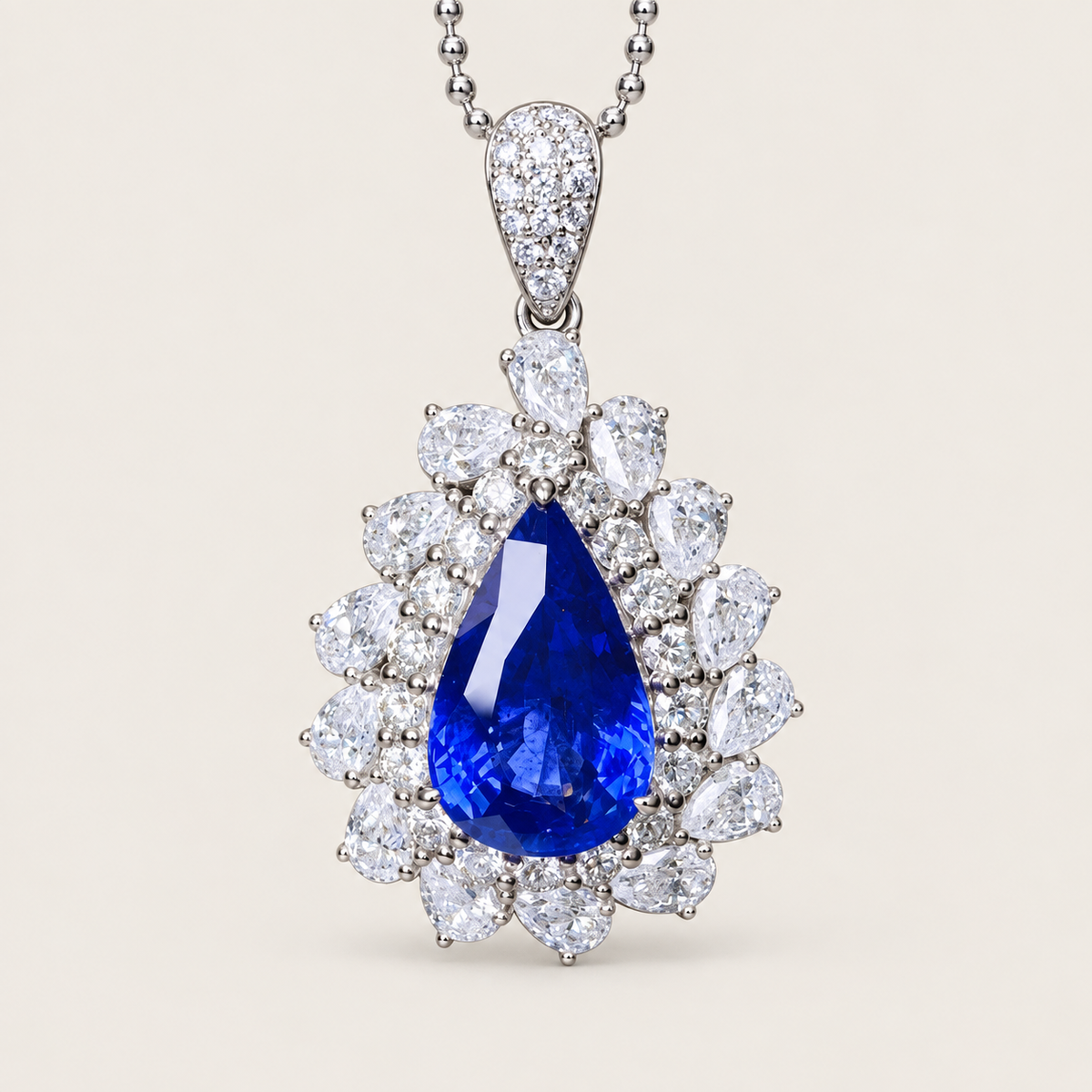 3.02 Carat Royal Blue Sapphire and Diamond Pendant