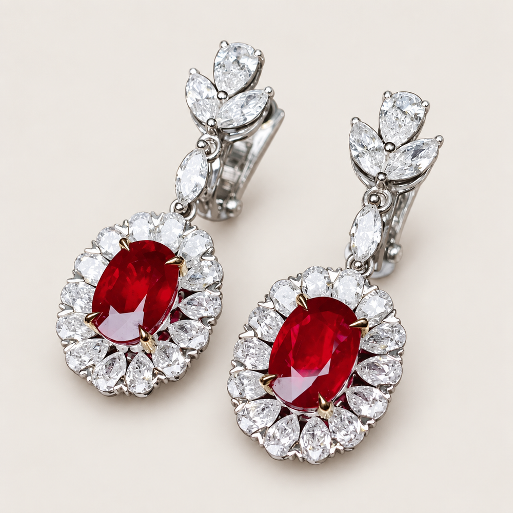 4.17 CT No-Heat Pigeon Blood Ruby & Diamond Earrings