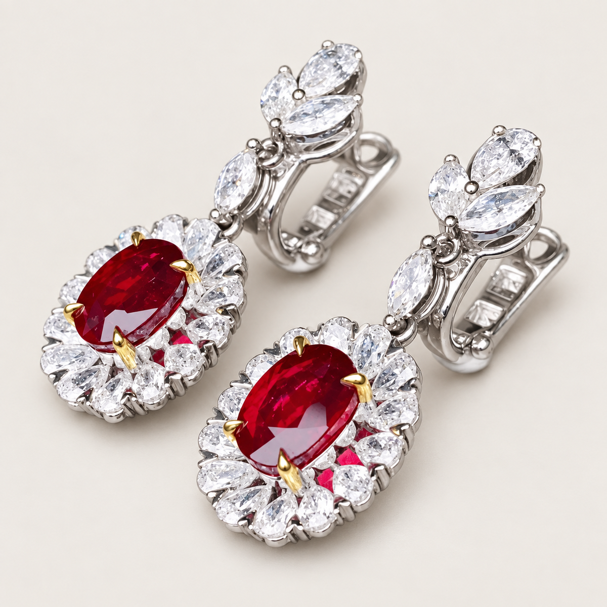 4.17 CT No-Heat Pigeon Blood Ruby & Diamond Earrings