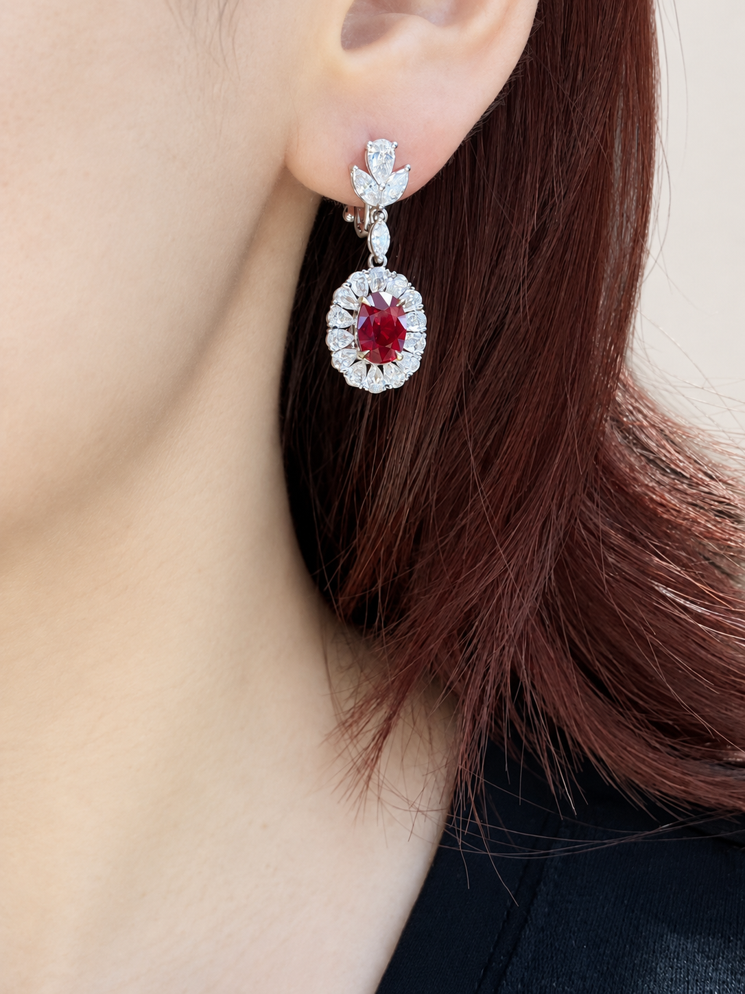 4.17 CT No-Heat Pigeon Blood Ruby & Diamond Earrings