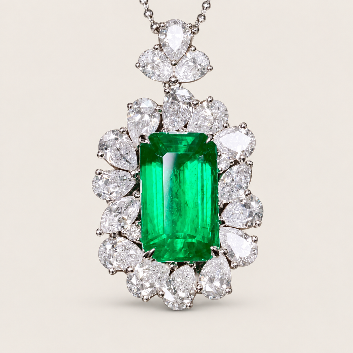 4.68 Carat Verdant Green Emerald and Diamond Pendant
