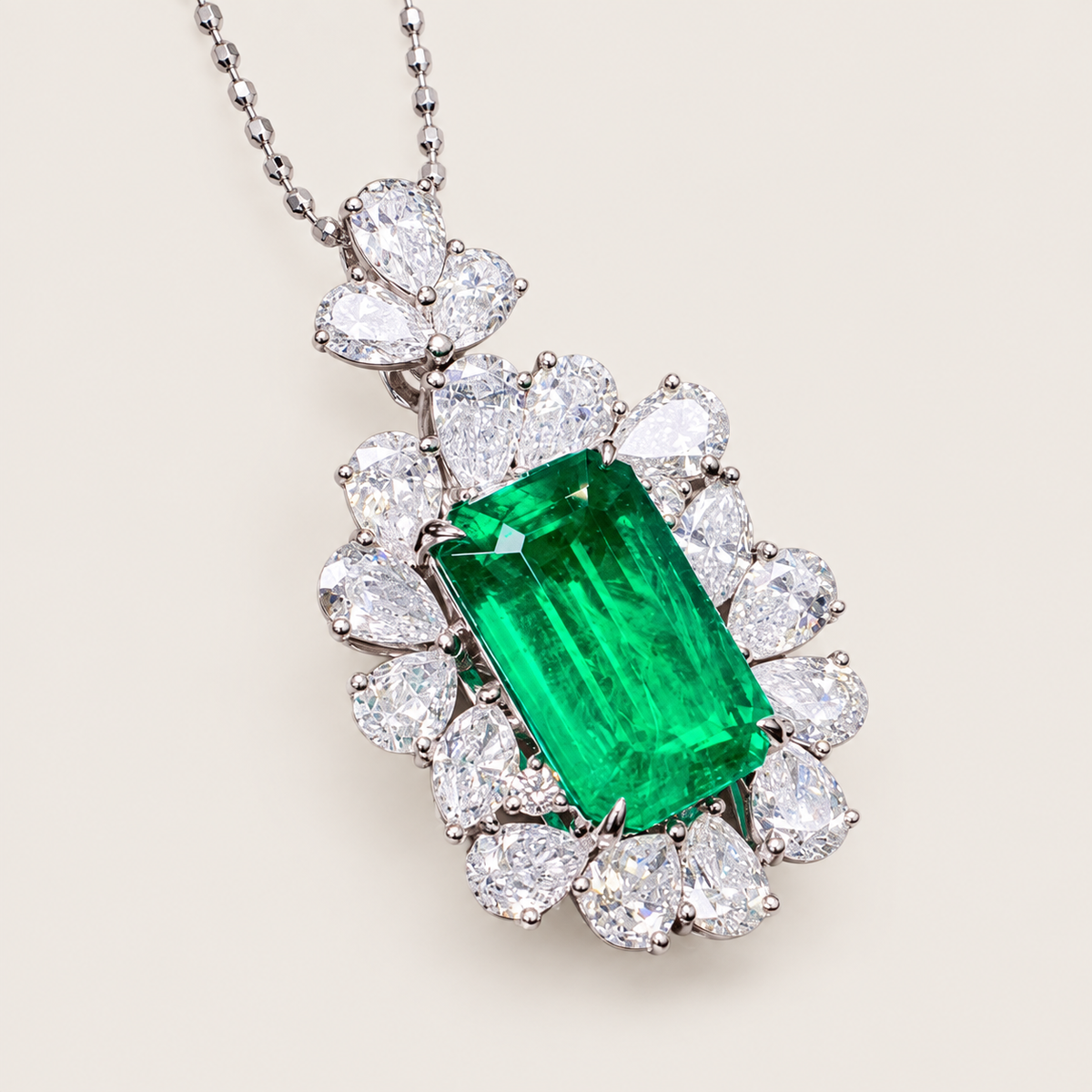 4.68 Carat Verdant Green Emerald and Diamond Pendant