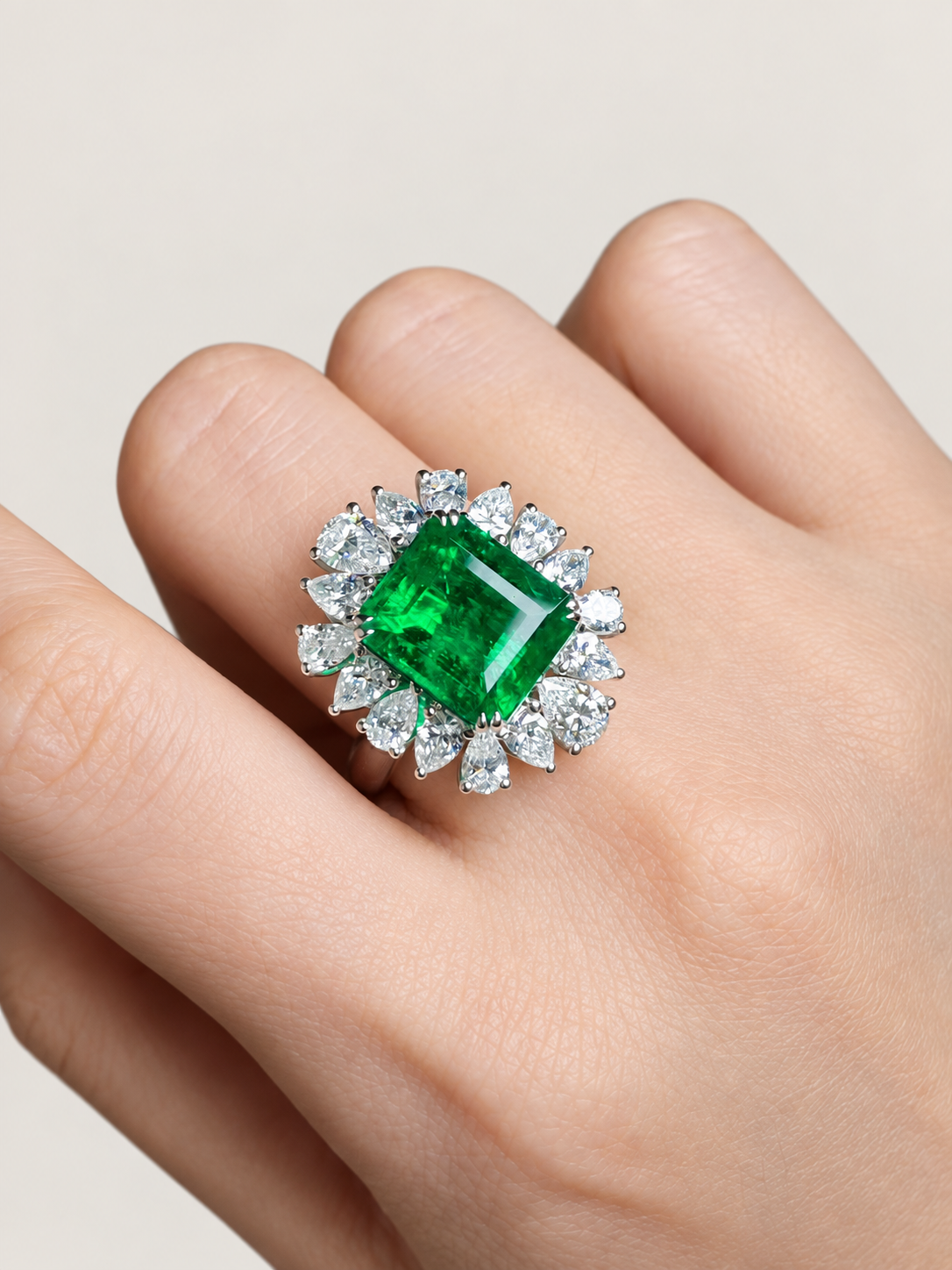 6.49 CT Guild Verdant Green Emerald and Diamond Ring