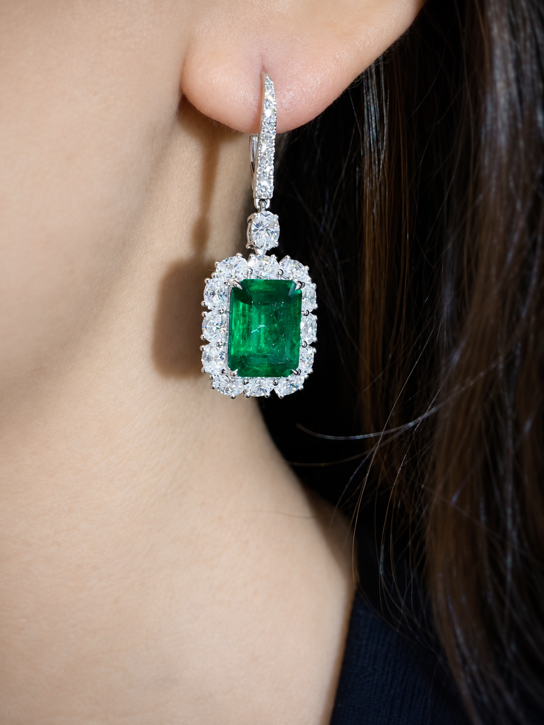 8.64 Carat Emerald and Diamond Drop Earrings