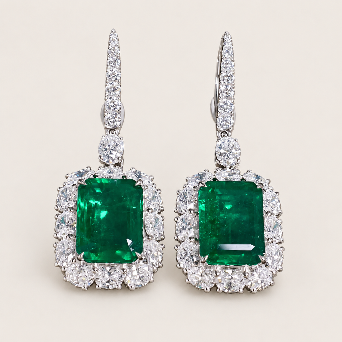 8.64 Carat Emerald and Diamond Drop Earrings