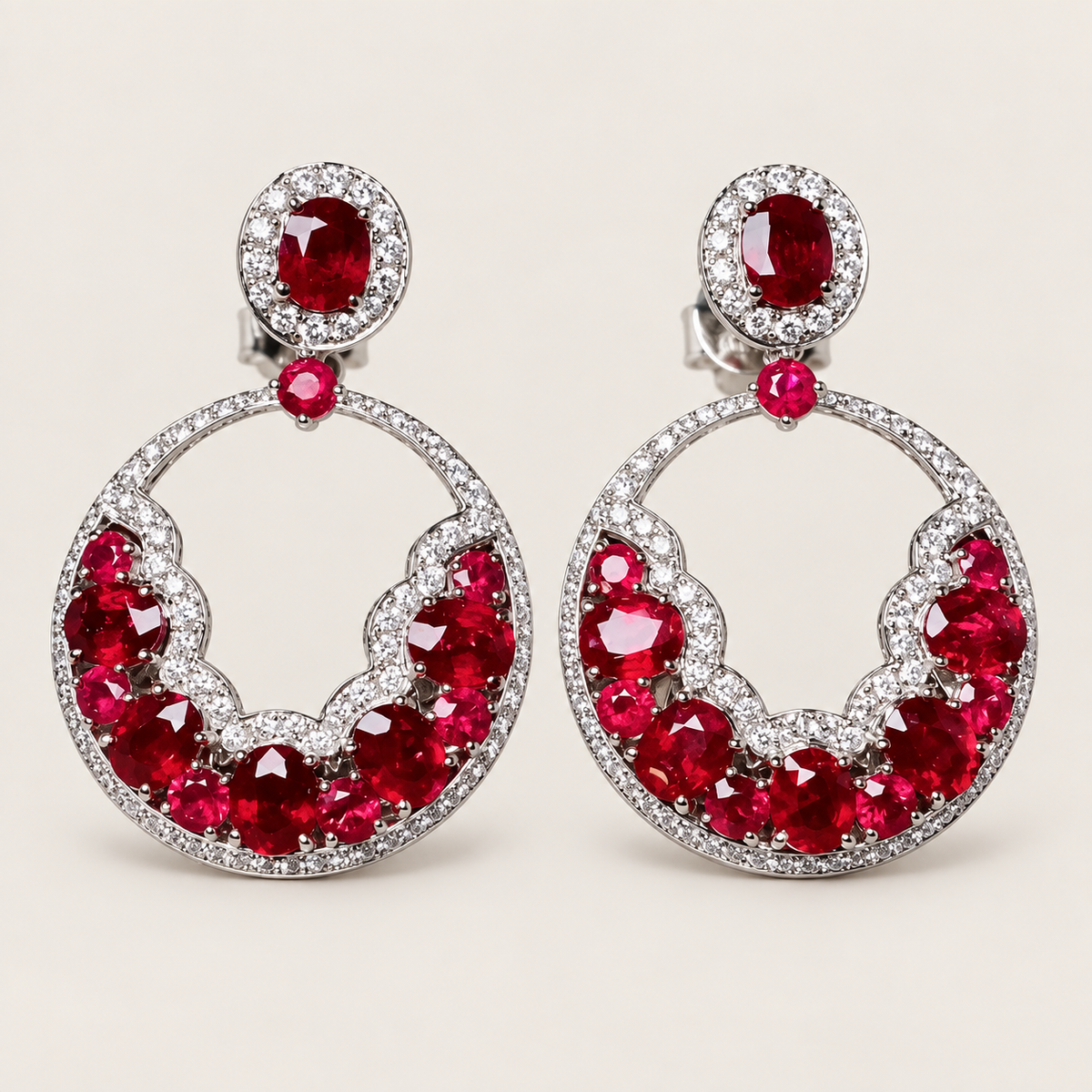 4.8CT Pigeon Blood Ruby & Diamond Statement Earrings