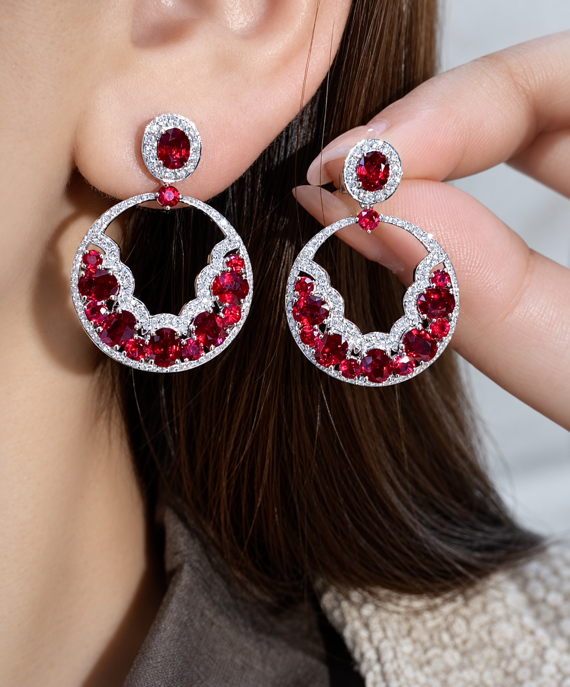 4.8CT Pigeon Blood Ruby & Diamond Statement Earrings