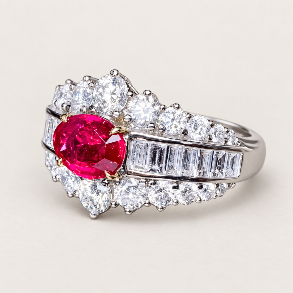 1.09 Carat GRS Certified No-Heat Pigeon Blood Ruby and Diamond Ring