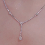 Diamond Tennis Necklace Pear Shaped Pendant in 18k White Gold